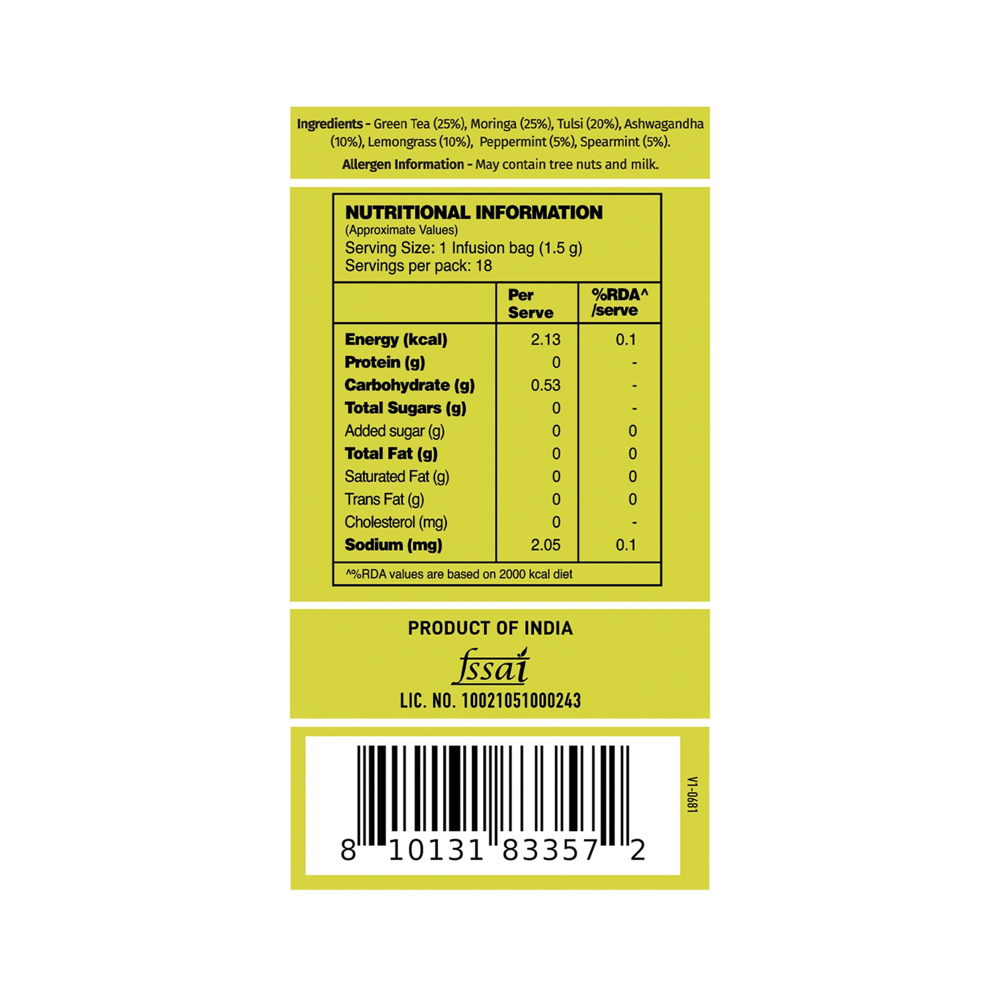 Ashwagandha+ Moringa Tulsi Green Tea 18 TB