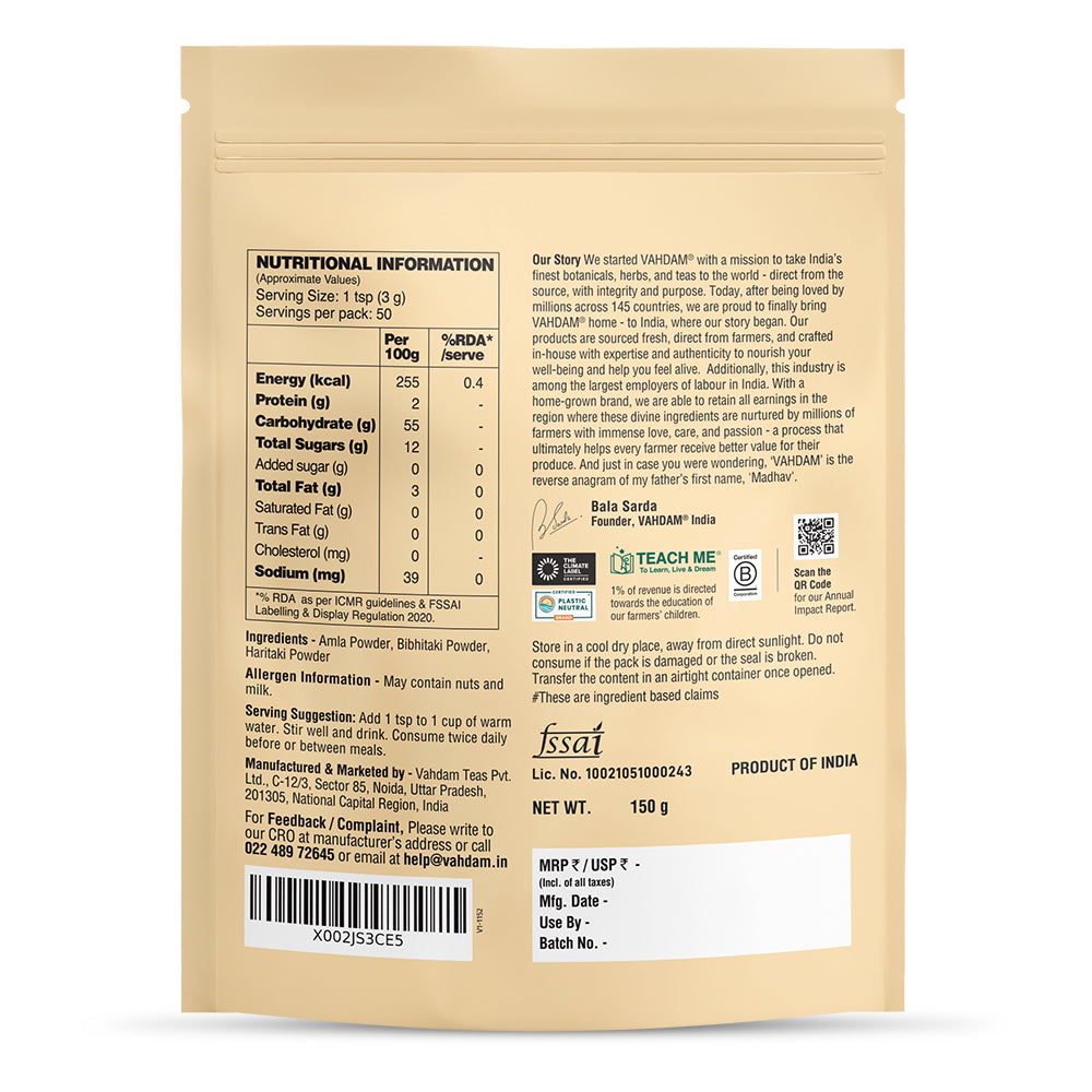 Triphala Powder 150 g - For Gut Health & Digestive Wellness