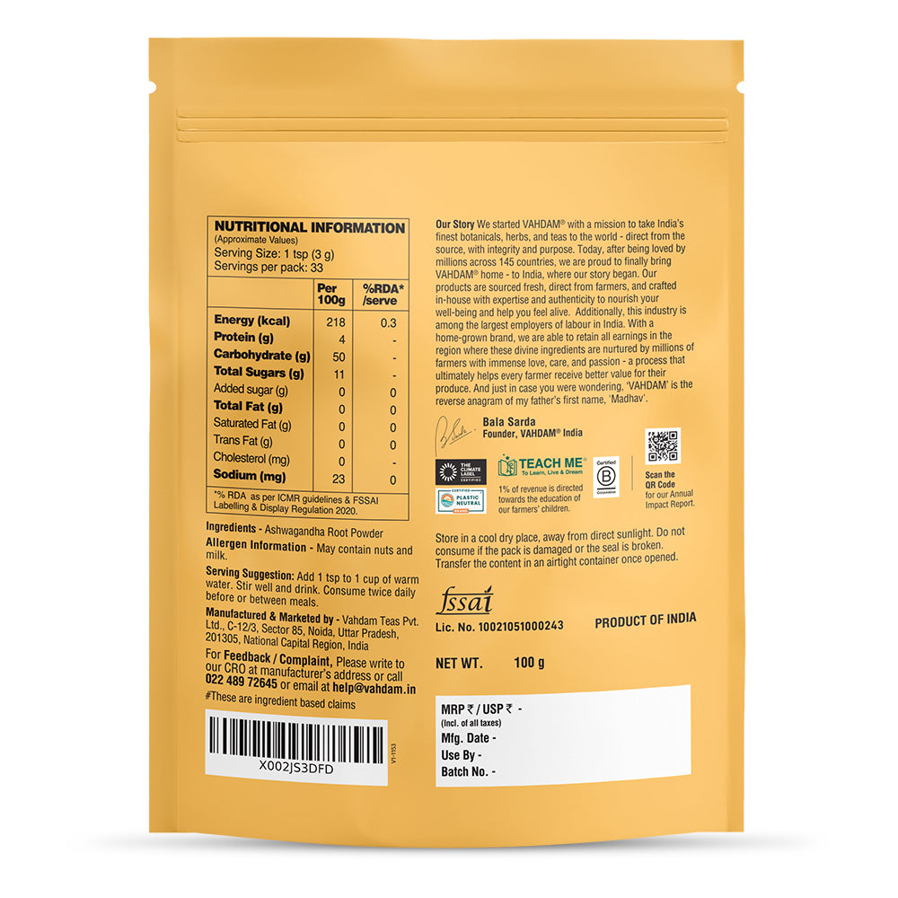 Ashwagandha Powder 100 g - Stress Relief & Energy Support