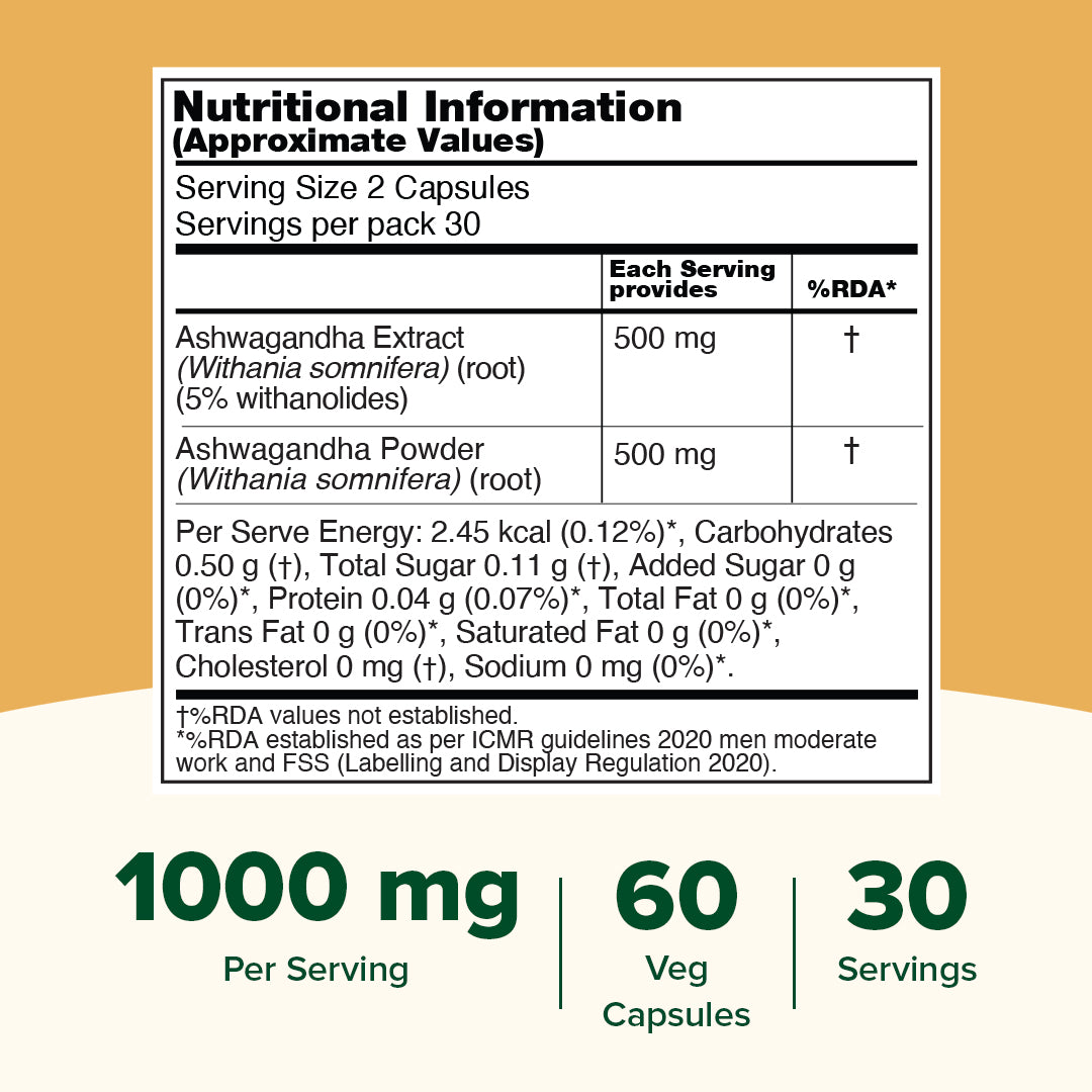 Ashwagandha Capsules 1000mg - For Stress Relief