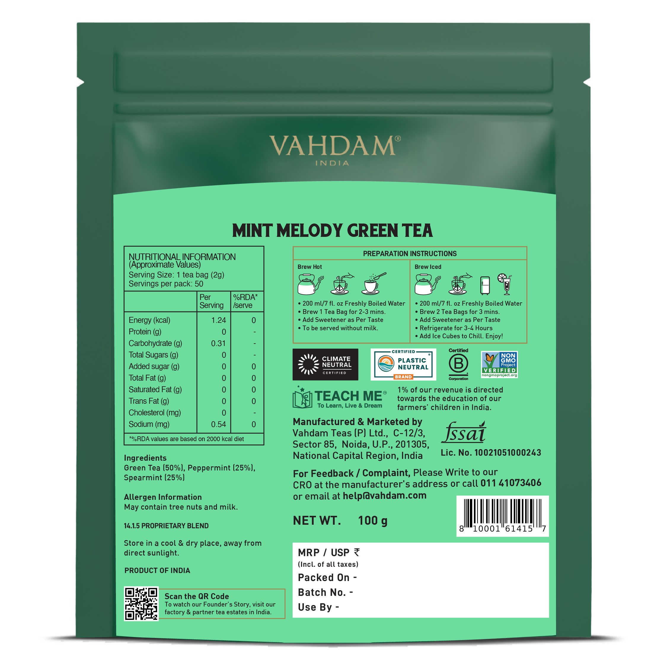 Mint Melody Green Tea, 50 Count