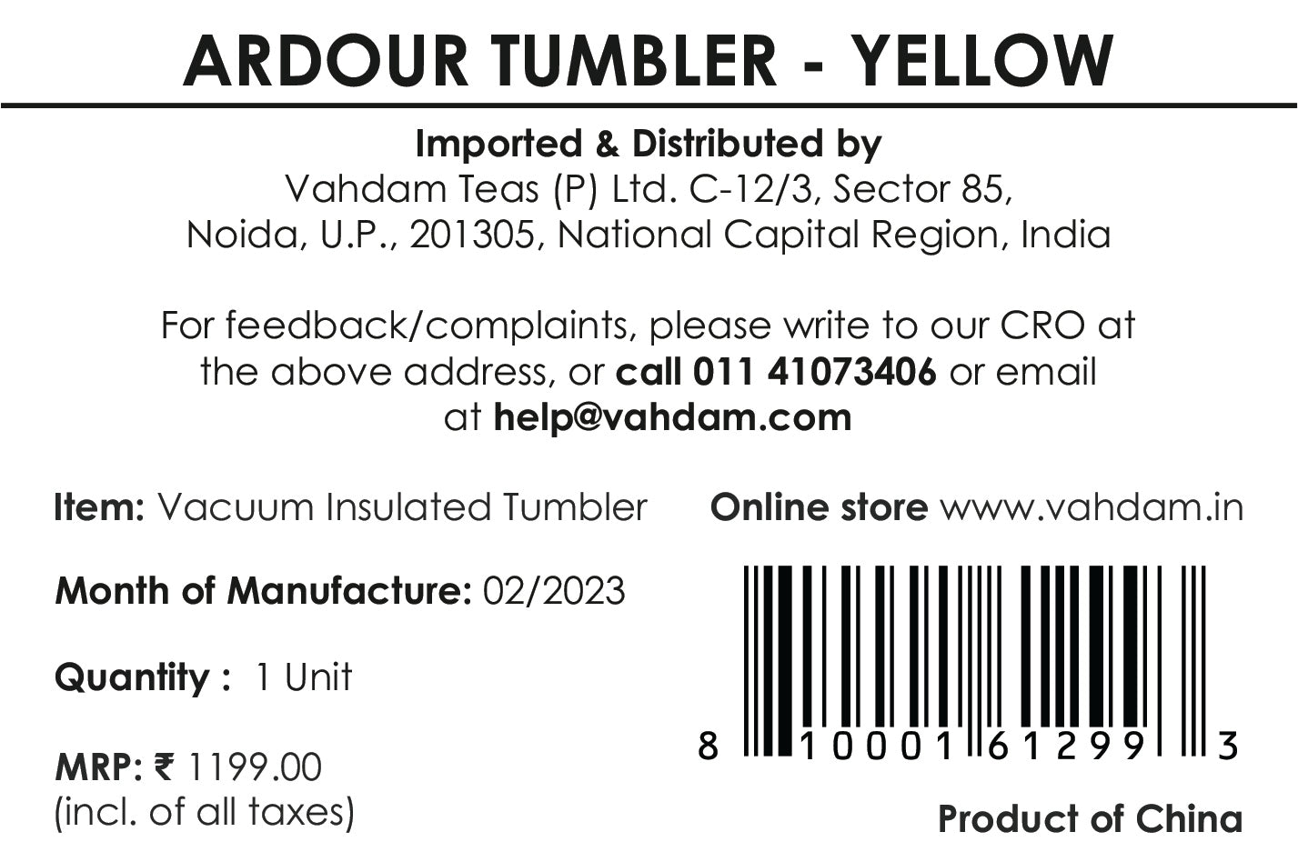 Ardour Tumbler Insulated - Yellow