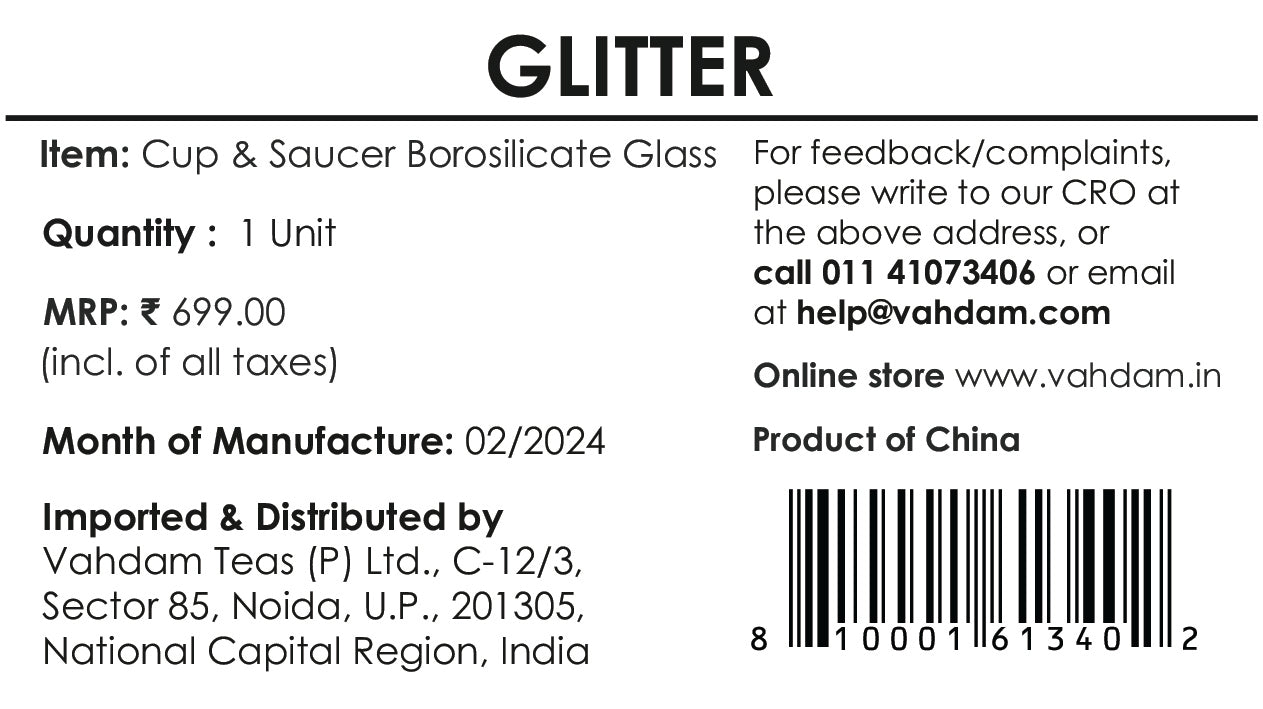 Glitter - Borosilicate Glass Cup & Saucer