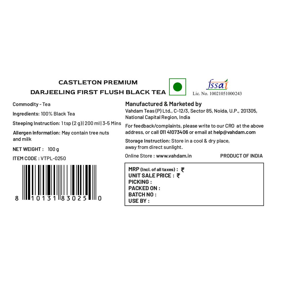 2025 Castleton Premium Darjeeling First Flush Black Tea DJ 42