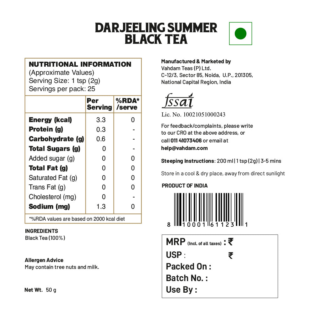 Darjeeling Summer Black Tea, Tin Gift Set, 50 g