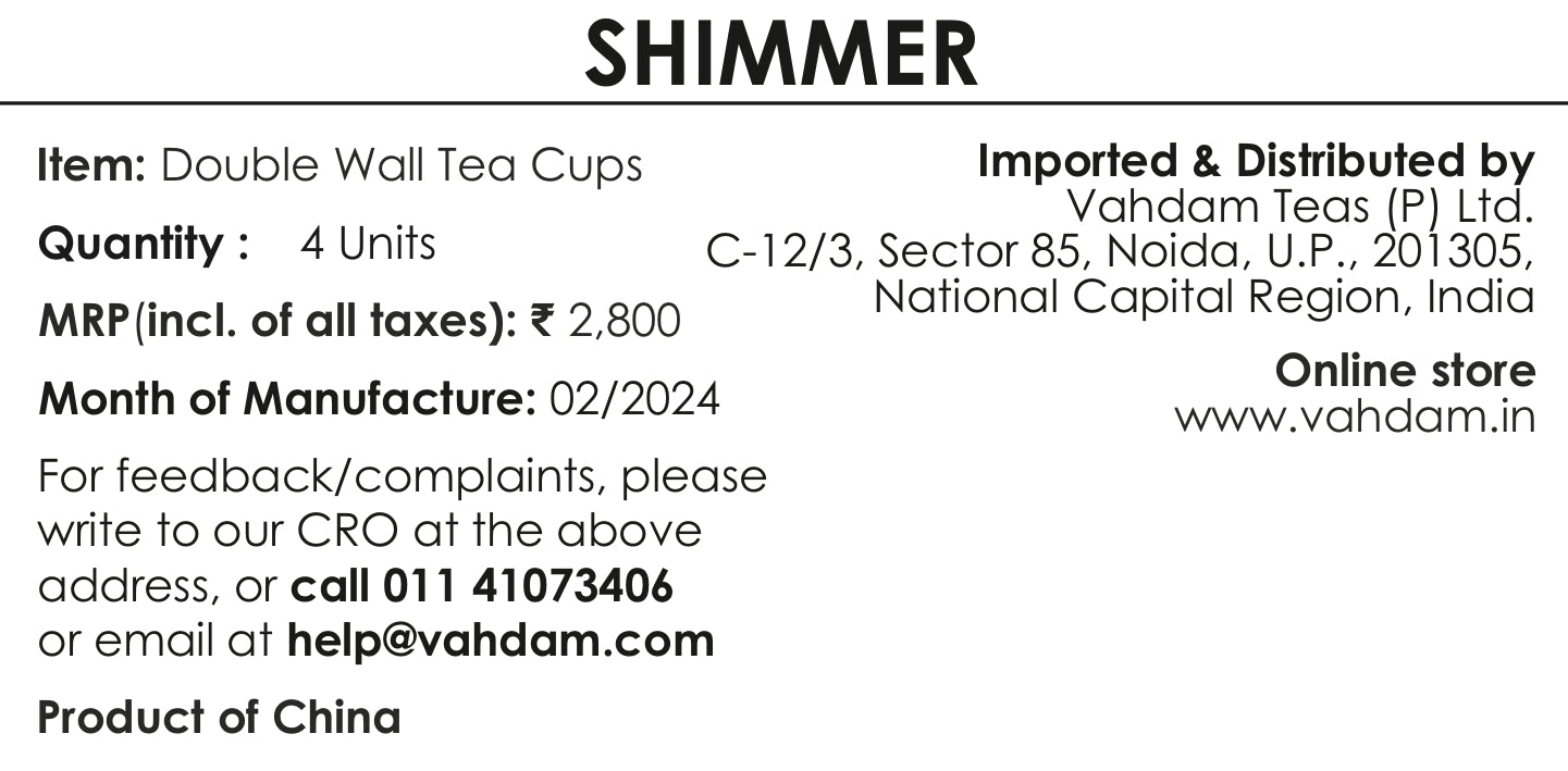 Shimmer - Borosilicate Glass Double Walled Teacups - Set of 4