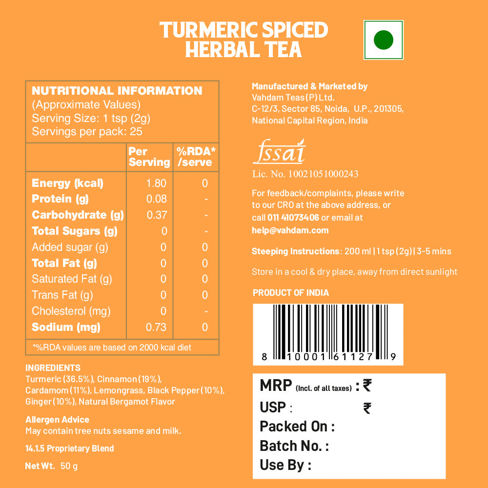 Turmeric Spiced Herbal Tea, Tin Gift Set, 50 g