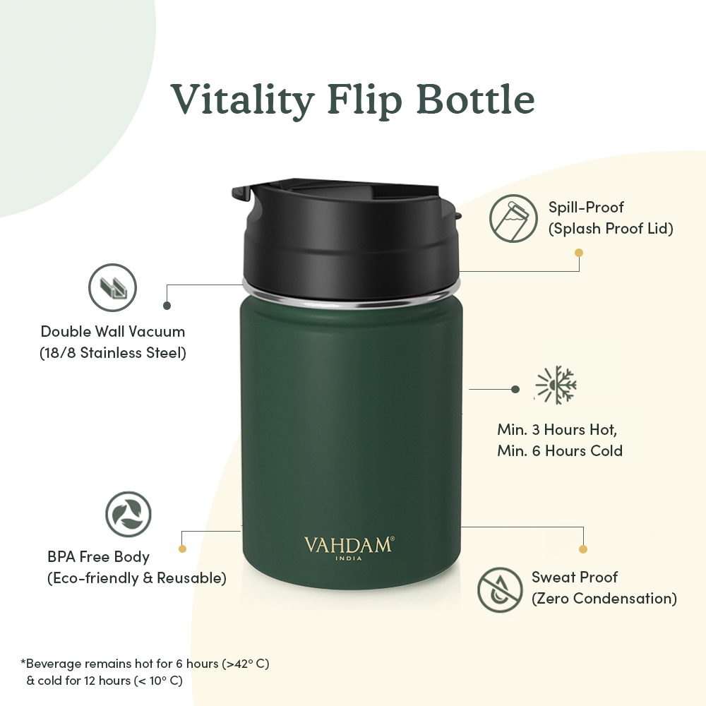 Vitality Flip Bottle Insulated - Dark Green, Image -4