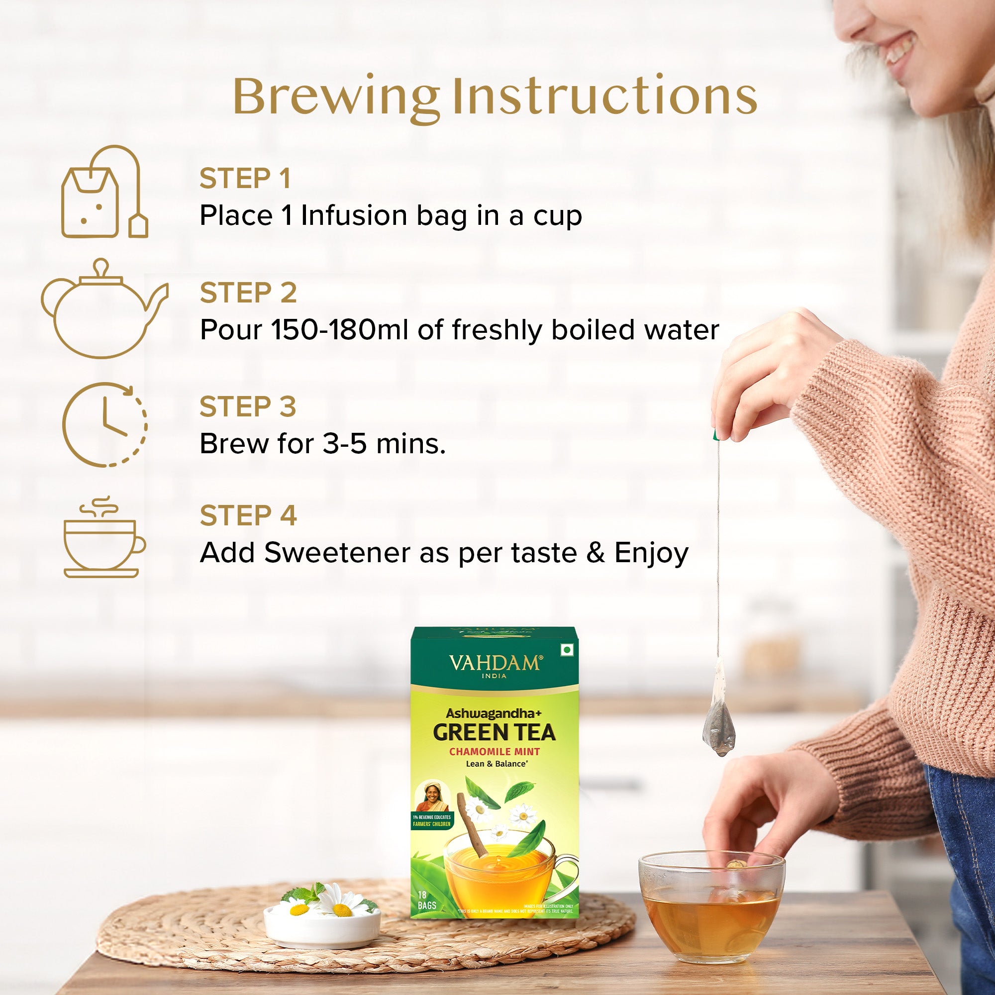 Ashwagandha+ Chamomile Mint Green Tea 18 TB