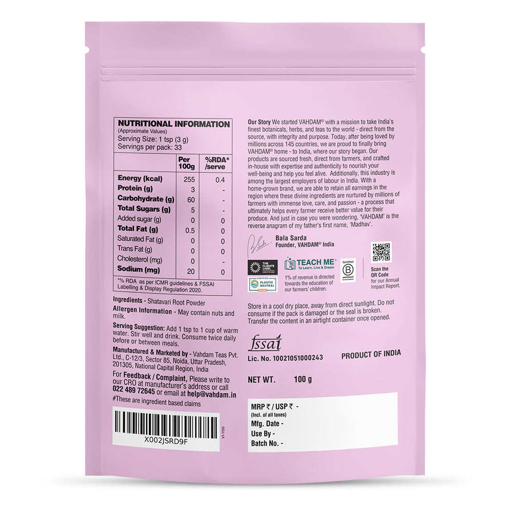 Shatavari Powder 100 g - For Women’s Hormonal Wellness & Vitality