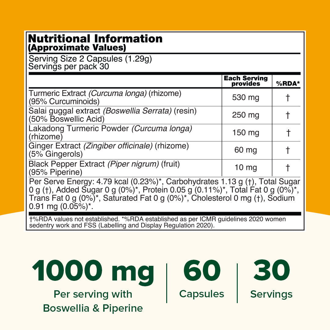 Lakadong Turmeric Curcumin Supplement - 60 Capsules