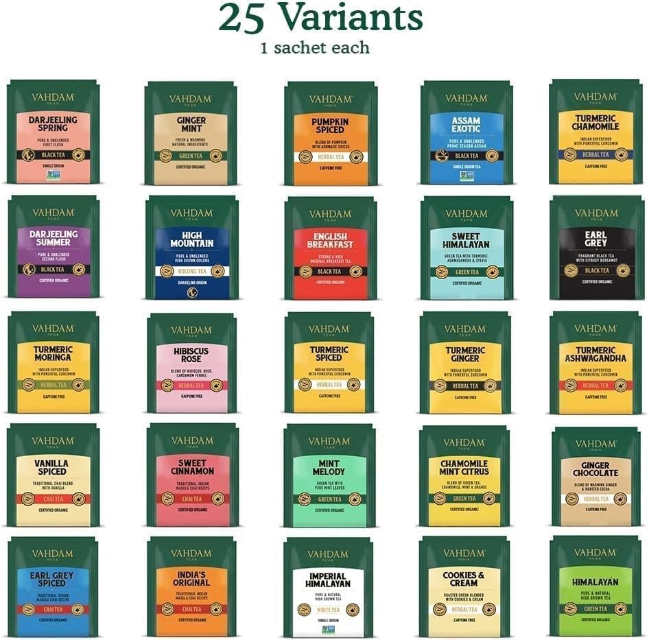 Assorted Tea Bags, Gift Set | 25 Variants, 25 Tea Bags - VAHDAM® India