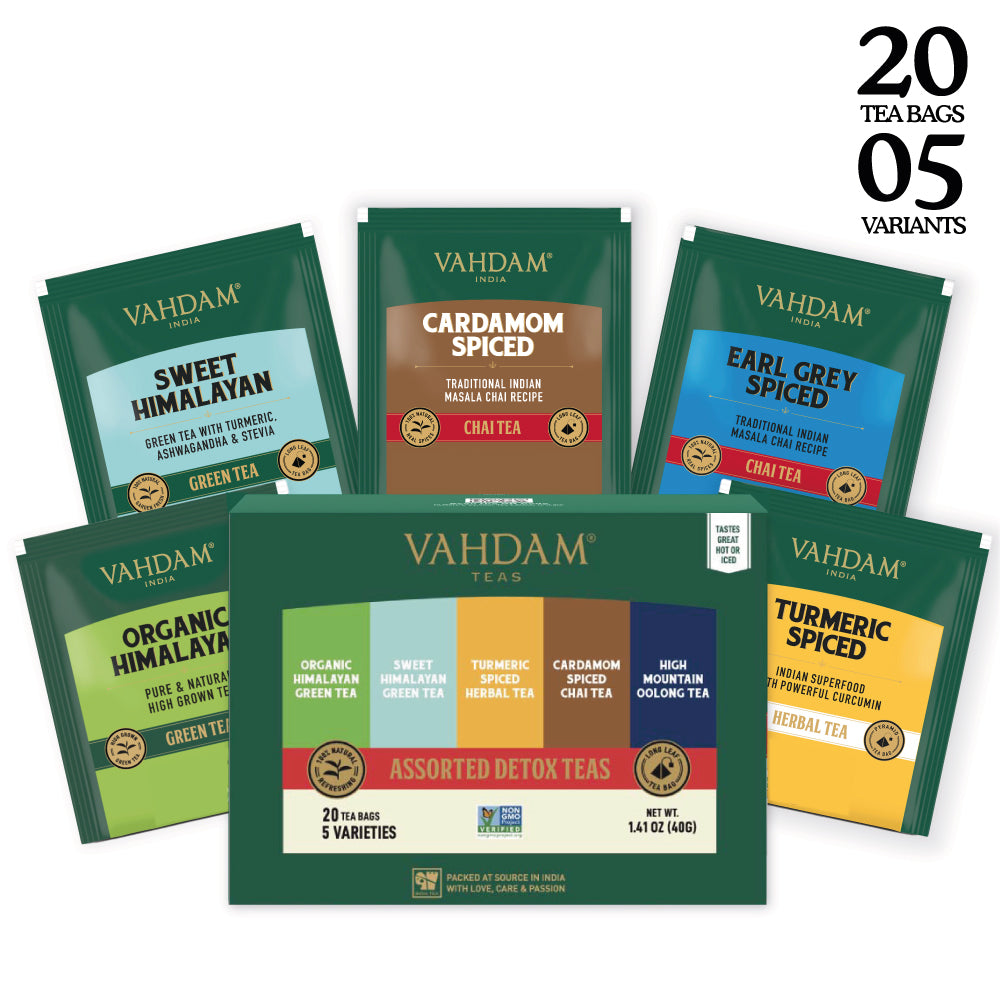 Goodwyn Assorted Tea Bags Gift Box Sampler Pack Classic Assam  Darjeeling Earl Grey English Breakfast Green Jasmine Green Kashmiri  Kahwa Lemon Masala Chai and Peppermint 20 Tea Bags  Amazonin Grocery  