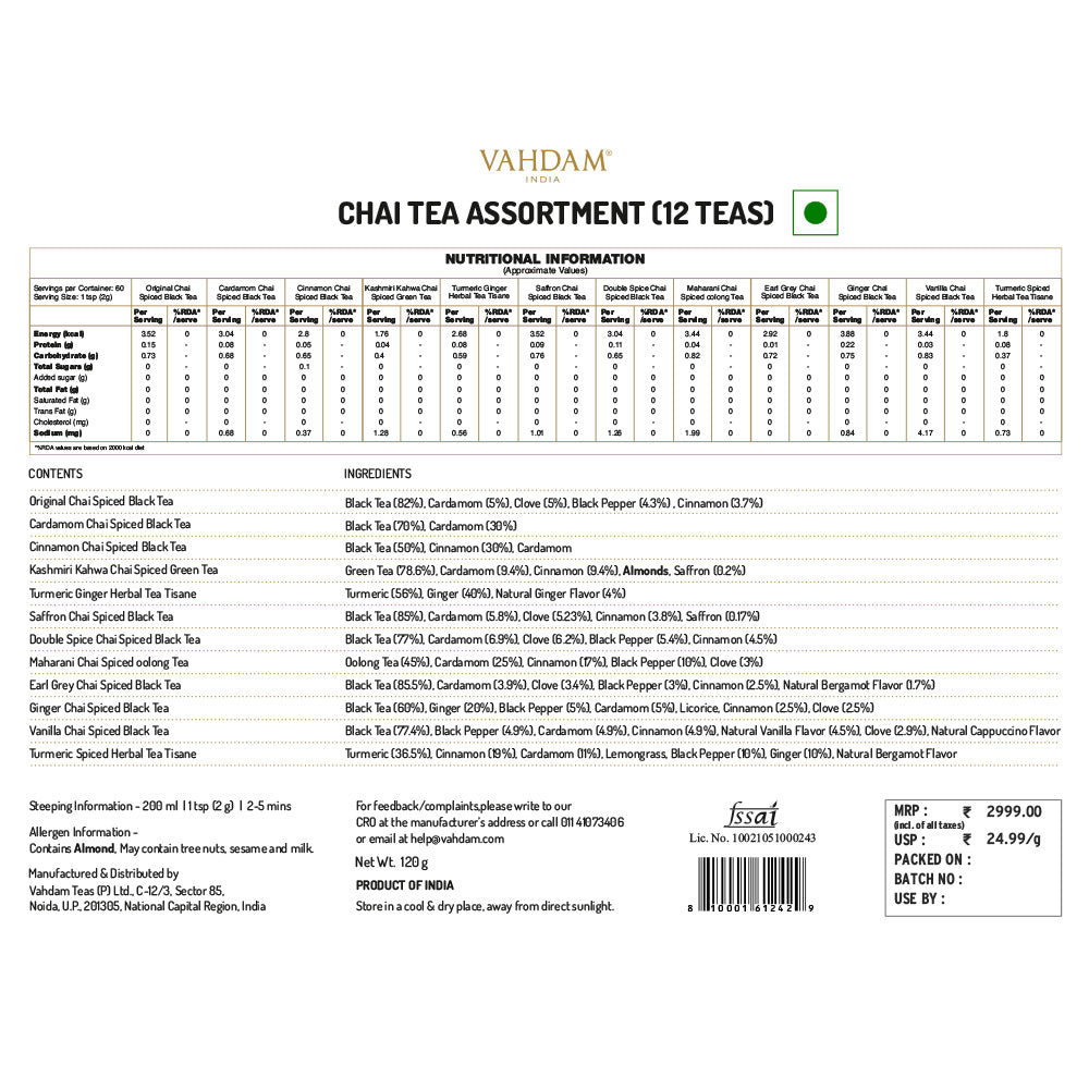 Chai Tea Assortment Gift, Set of 12