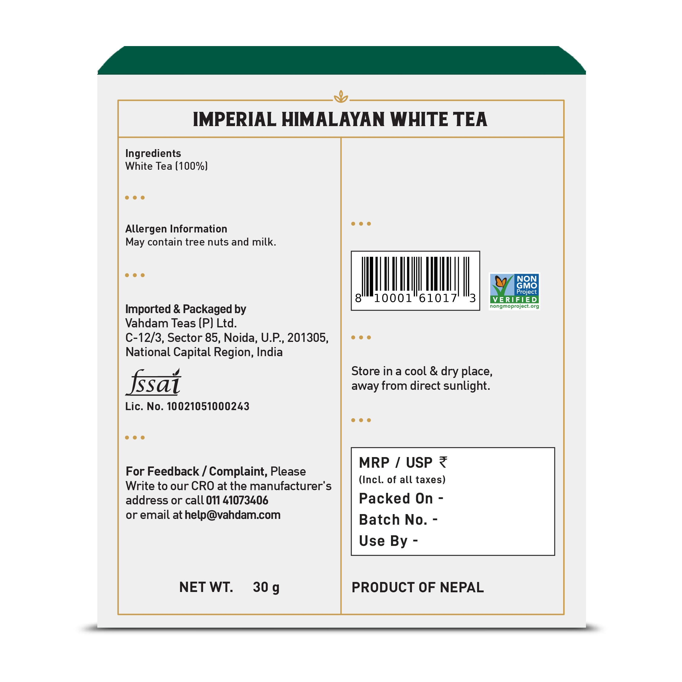 Imperial Himalayan White Tea, 15 Count