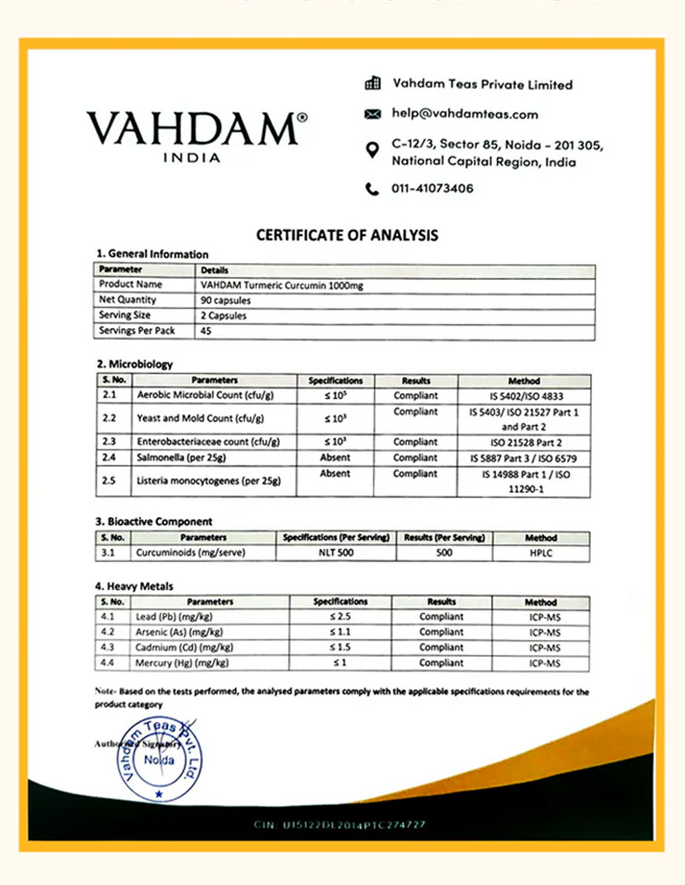 Certificate of Analysis
