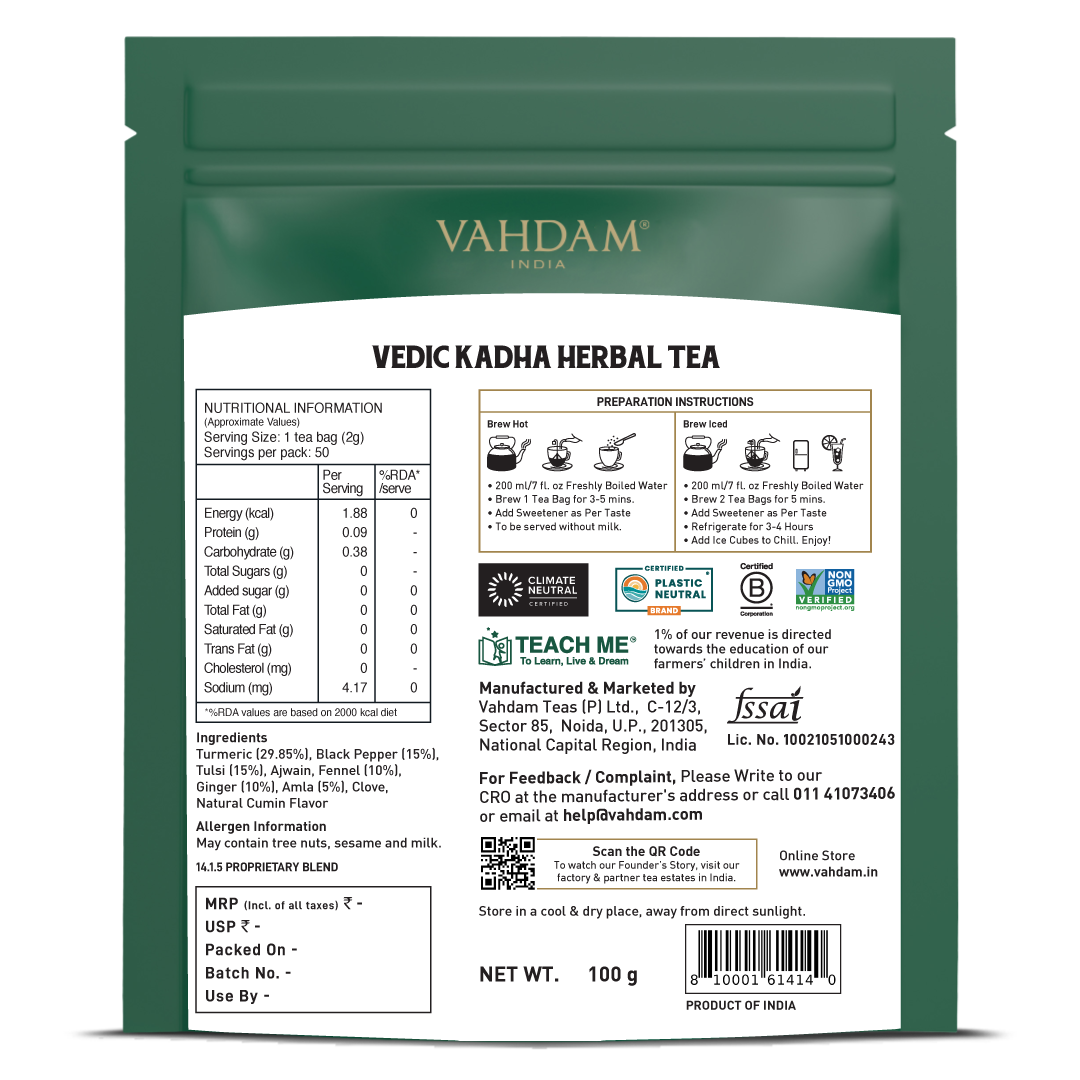 Vedic Kadha Herbal Tea, 50 Count